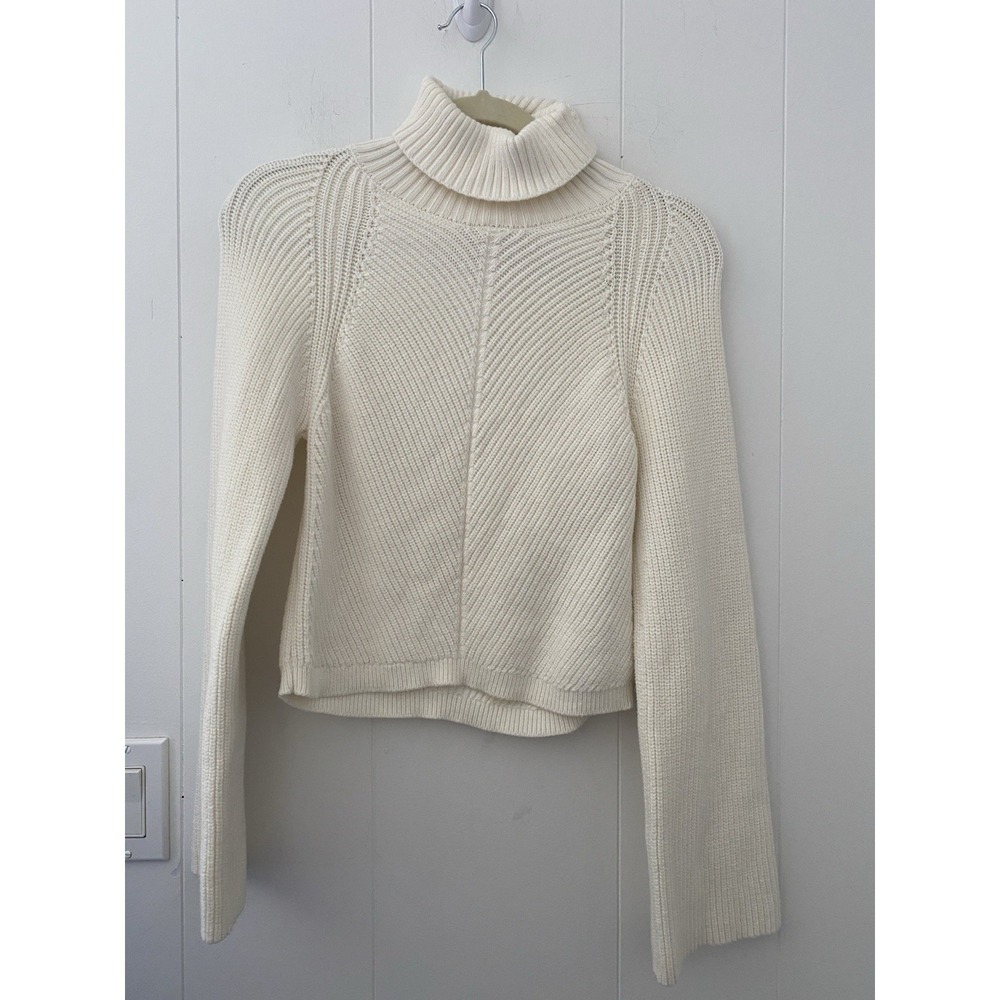 Maeve by Anthropologie White Cropped Ribbed Turtleneck Sweater XS‎ Wool Blend